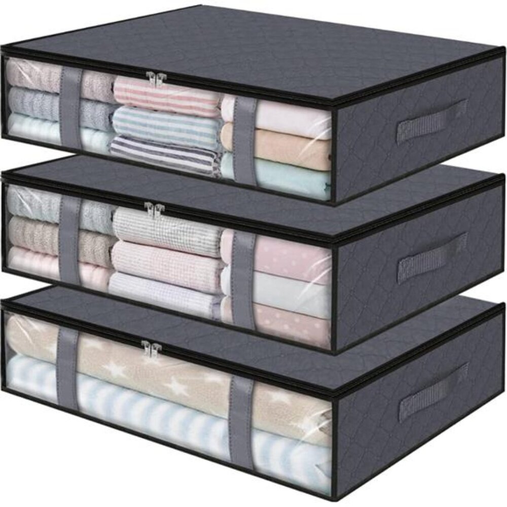 Storage Bins,3-Pack Clothes Storage, Foldable Blanket Storage Under Bed Storage
